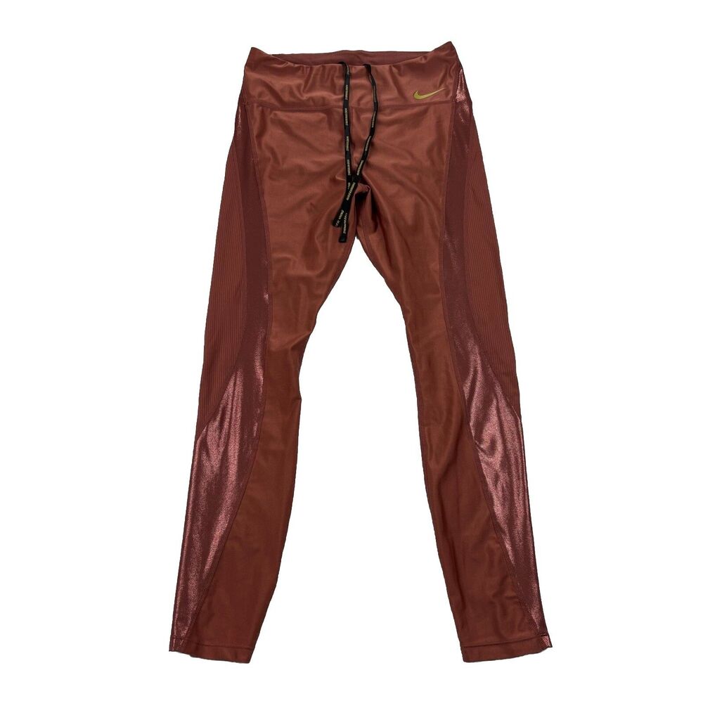 Nike Running Dri Fit Leggings Womens M Rose Gold Shimmer Drawstring